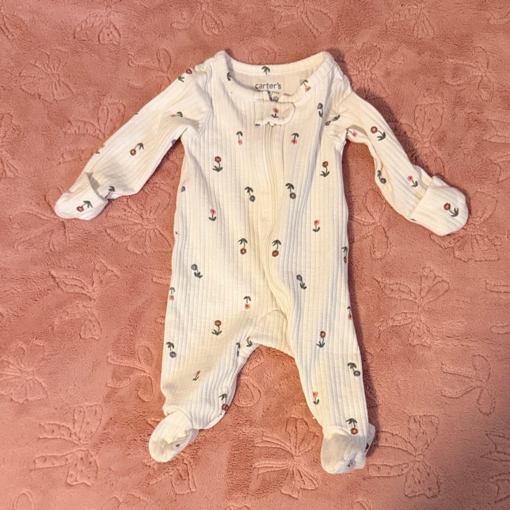 Carter's White Floral Footed One Piece